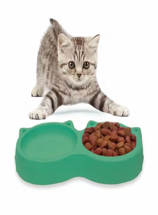 PET FUN وعاء طعام للحيوانات الأليفة من بيت فن، بتصميم وجه قطة مزدوج، 2 في 1 | طبق مزدوج مانع للانزلاق للطعام والماء | وعاء طعام متين من البلاستيك غير السام | مناسب للجراء والكلاب والقطط والقطط الصغيرة (أخضر، 400 مل) | عبوة من قطعتين - Image 1